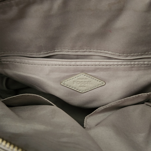 Fossil Jaqueline Satchel/Shoulder Light Gray 100% Leather Brass Hardware Zipper - Picture 12 of 17